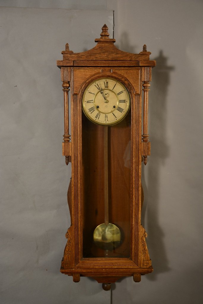 Ansonia Oak Bagdad Model Wall Clock: Ansonia Oak Bagdad Model Wall Clock. 48"hX16"w ca. 1890