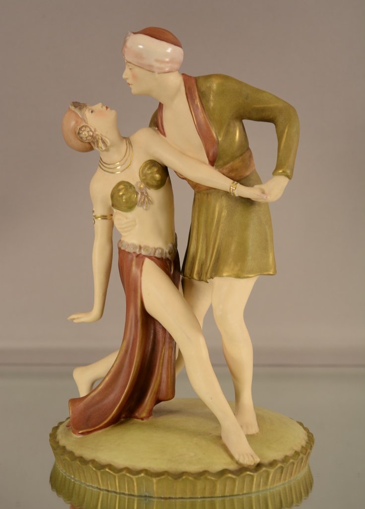 Royal Dux Statue - Art Deco Dancers: Royal Dux statue - art deco dancers. Signed on base. ca. 1920. 12" tall x 8" deep