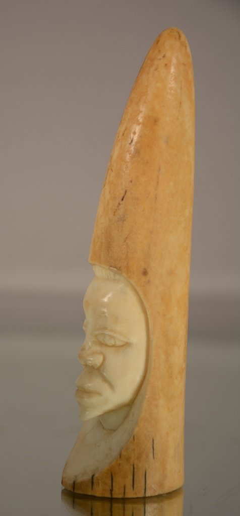 Antique Ivory African Face Carved in Tooth: Antique ivory African face carved in tooth. ca. 1900