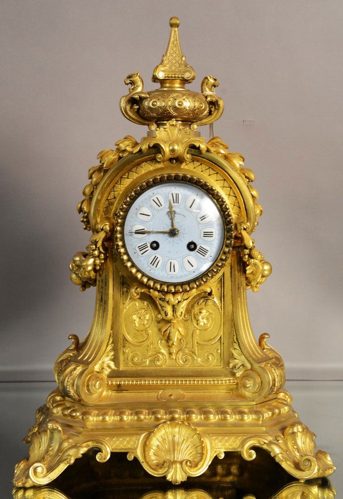 French Louis XV Doré Bronze Mantel Clock (1 of 4)