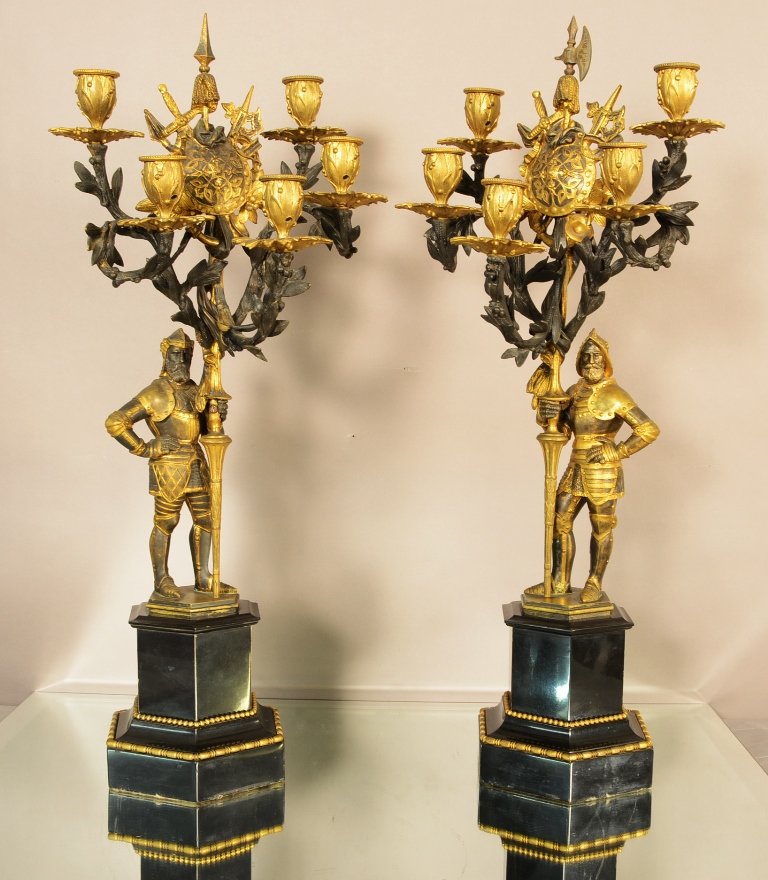 Pair of French Bronze Gladiator Candelabras (1 of 2)