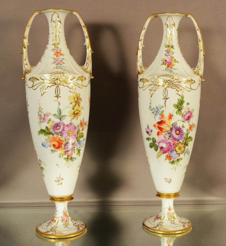 Pair of 20" Dresden 2 Handled Urns (1 of 2)