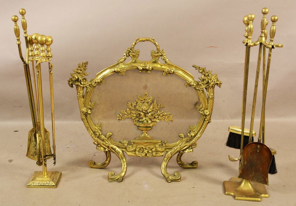 French Louis XVI Style Brass Fireplace Screen (1 of 1)