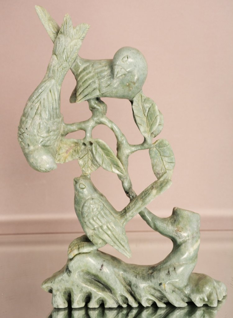 Chinese Jade carving, three birds in a tree. (1 of 1)