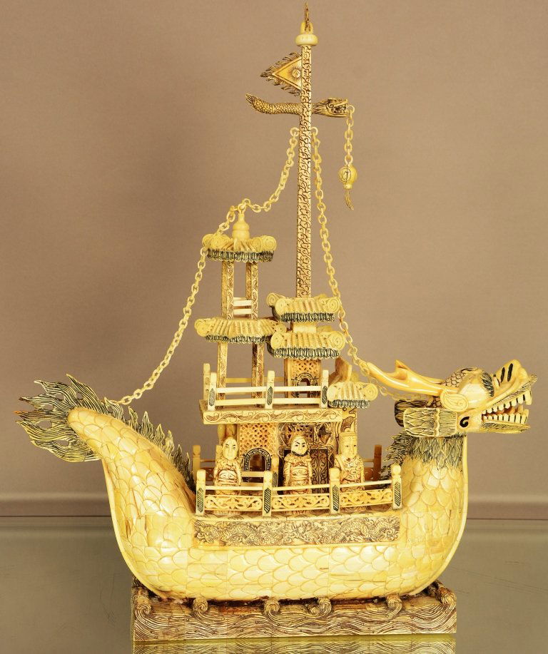 Antique Chinese Ivory ship in dragon form (1 of 3)