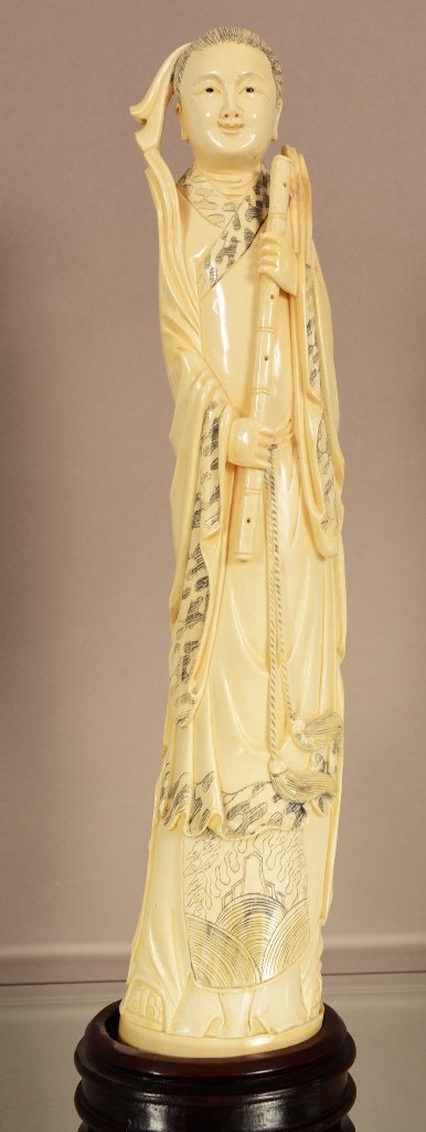 Antique Chinese Ivory statue woman holding flute (1 of 3)