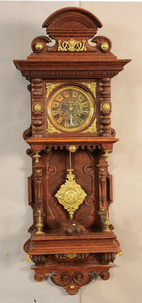 German eight day oak, open well, wall clock. (1 of 1)