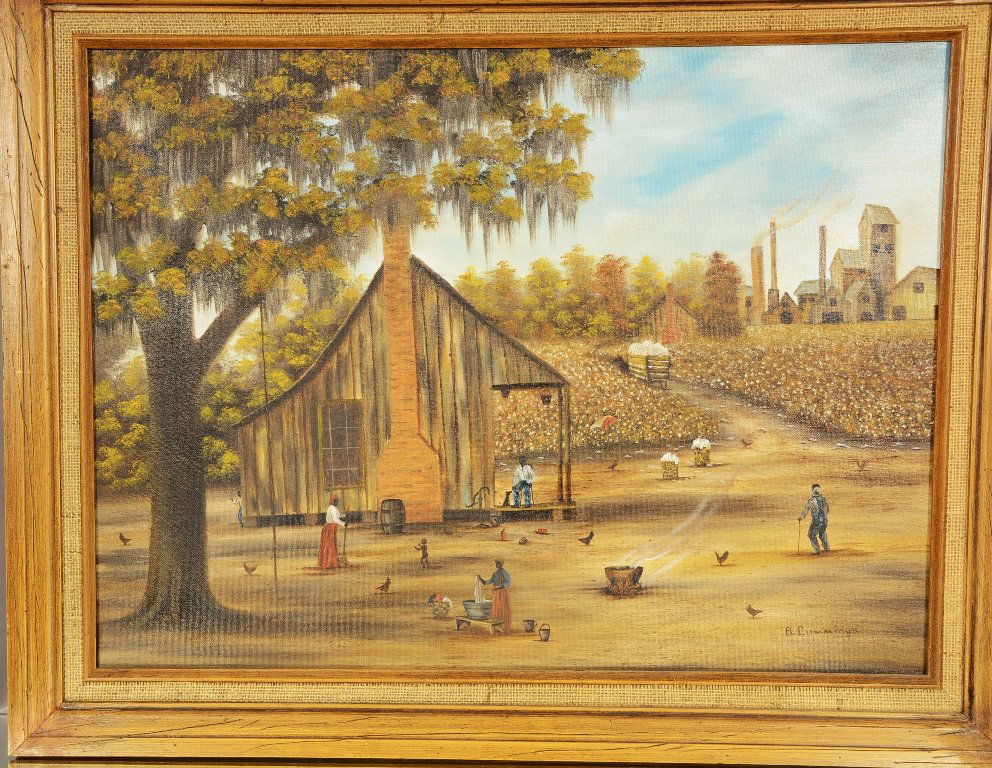 Black folk art oil on board. (1 of 2)