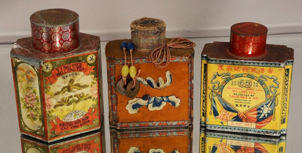 3 China tea tins: 3 China tea tins, ca. 1900, 5”t.