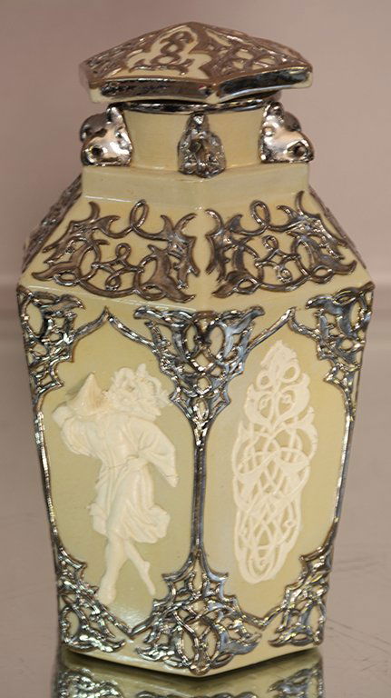 Parian style salt glaze figural covered jar, 19th centu (1 of 2)