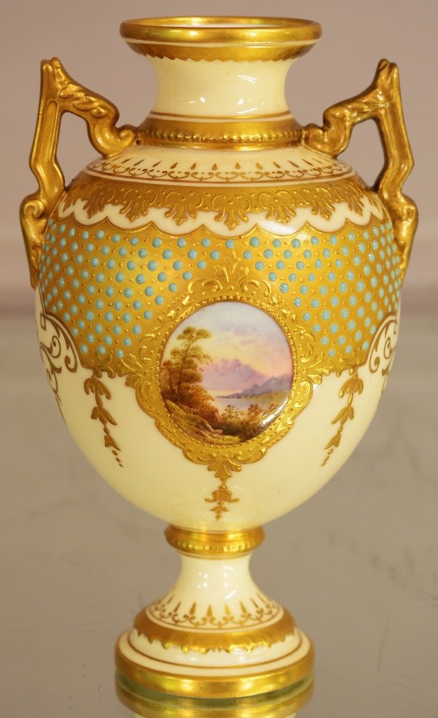 Coalport Porcelain “Jeweled” 2 handled vase (1 of 4)