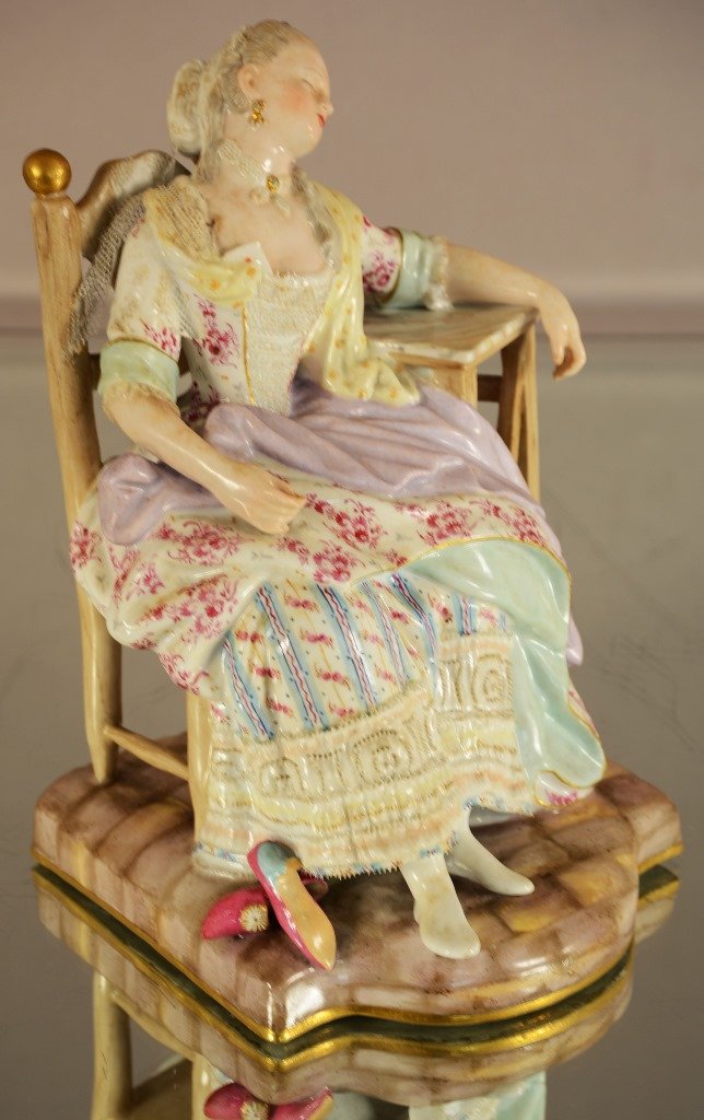 Meissen figural of a lady resting in a chair (1 of 3)