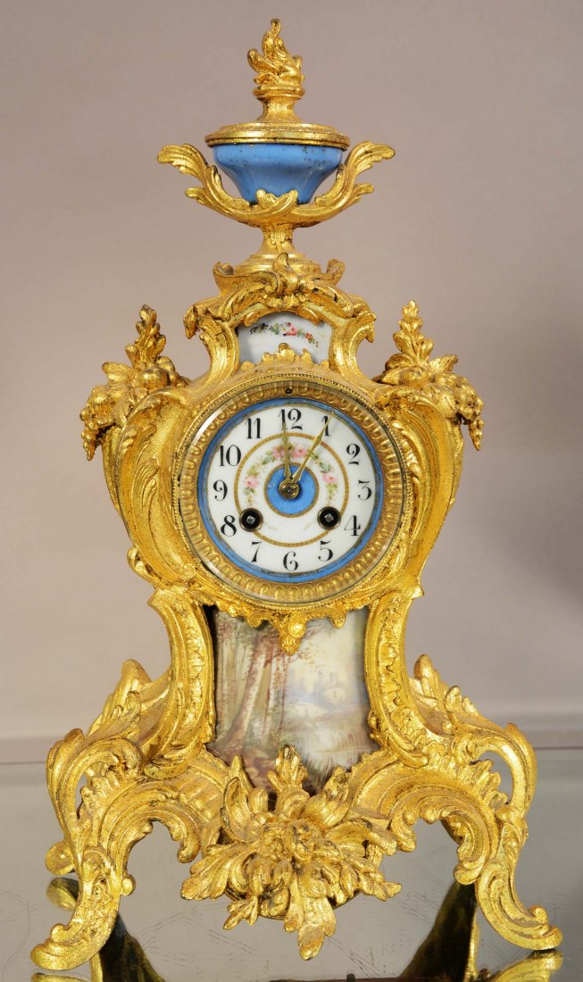 French Louis XV style Sevres style gilted mantel clock (1 of 4)