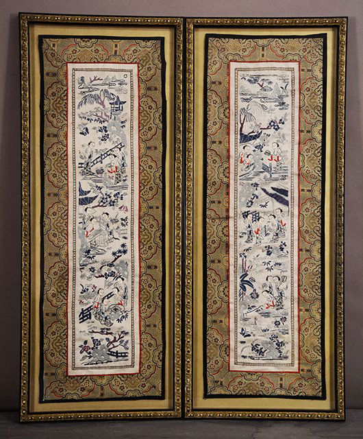 Pair of Chinese silk panels. 26” x 101/2” framed. (1 of 1)