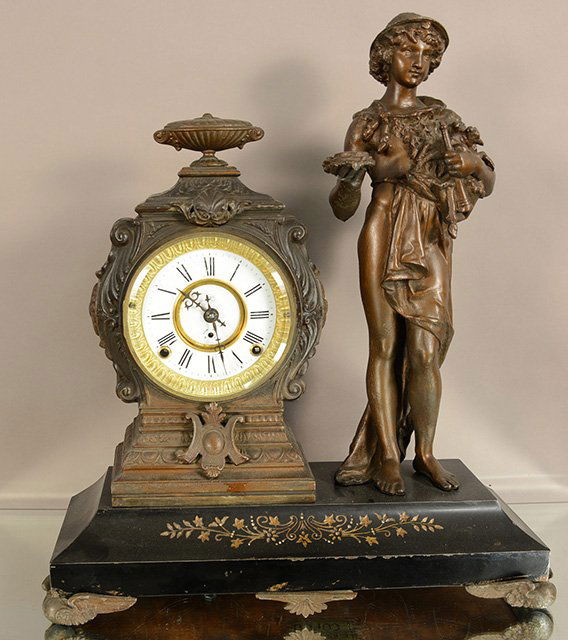 F. Krobar Figural Statue Clock of Sheppard Boy (1 of 5)