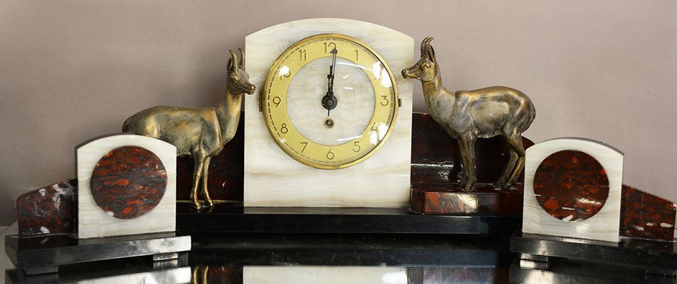 French Art Deco Three-Piece Marble Clock (1 of 2)