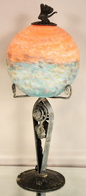 French Art Glass lamp with ocean scape shade (1 of 1)