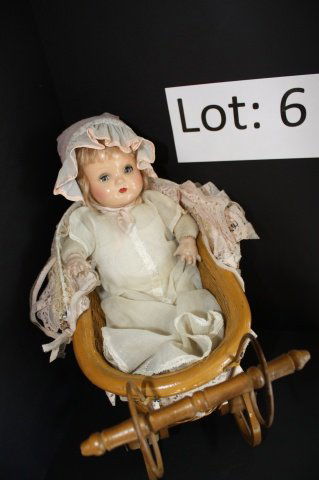 Alexander 15" Baby Composition Doll: Soft body. Eyes open and close. Carriage Included.