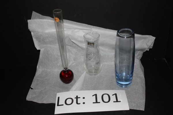 Lot of 3 Vases, Holmegaard & Pasabahce: Holmegaard, Pasabahce Glass and third vase with illegible signature