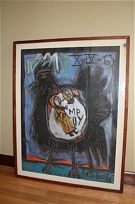 Norman Laliberte Oil Pastel on Paper: Oil pastel on paper titled, "Egg". Laliberté's work has been featured in over one hundred and fifty exhibits in galleries throughout the world. He has been the subject of retrospective shows at the C