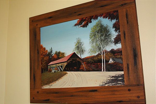 Thomas Kerry (1929-1983) Covered Bridge in Fall: Thomas Kerry (1929-1983) Covered Bridge in Fall oil on board. Signed lower left. 11.5 x 15.5 in. with frame 14.25 x 18.25 in.