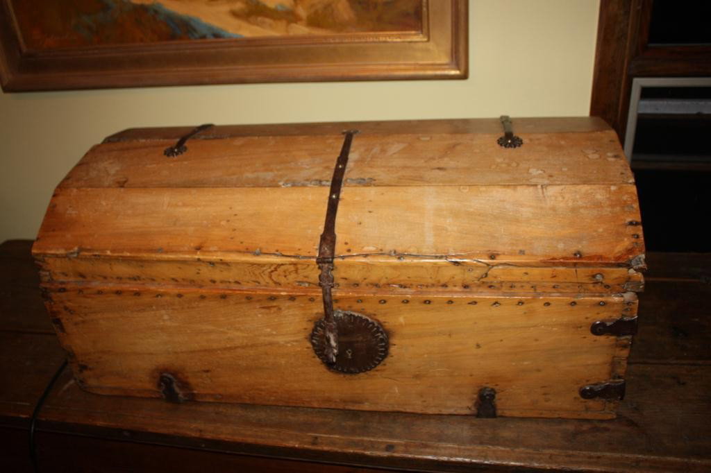 19th C. Spanish Colonial Pine Box: A wonderful antique (ca. 1860) Pine box from the Southwest. Hardware is original but nails have been replaced with modern screws. 33"L x 19" w and about 15" in height.