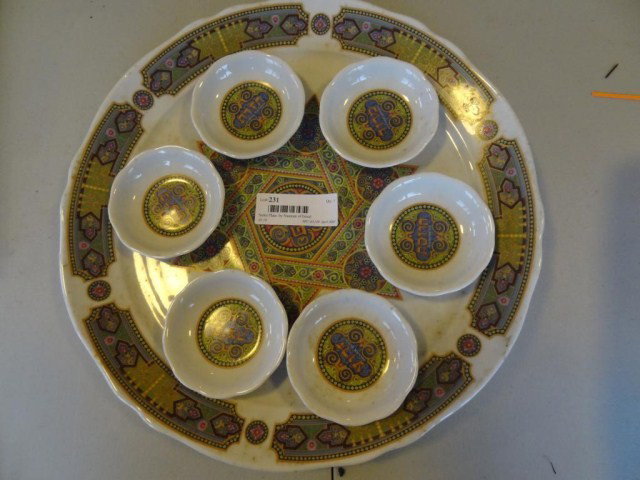 Seder Plate: by Naaman of Isreal: Porcelain Passover Seder Plate by Naaman of Israel. 14" plate with six 3" matching dishes