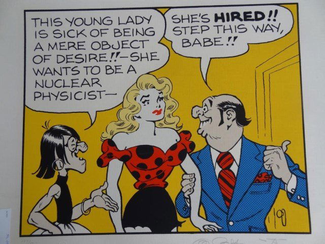 Al Capp "Nuclear Physicist": Image Size: 23.5 x 19" Signed Lower Right 227/250. On linen must be shipped flat There are three Al Capp pieces in this auction.