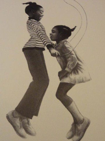 Benjamin Britt Lithograph of Girls Jumping Rope: 262/500 Signedand Numbered Rare Benjamin Britt print of two girls jumping rope.