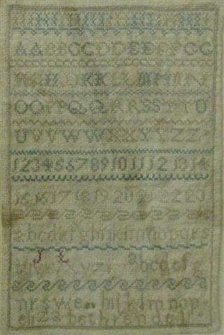Needlework Sampler, American, by Elizabeth Kendel: Needlework Sampler, American, by Elizabeth Kendell, 19th Century, 11 1/2'' x 7 1/4'', Professionally Mounted and Framed, $200-$400.