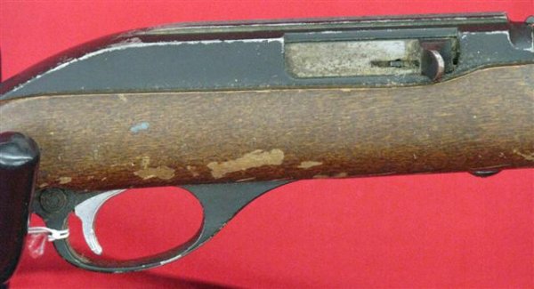 Marlin Firearms Co. Glenfield Model 60 Serial #254: Marlin Firearms Co. Glenfield Model 60 Serial #25480839 Rifle, .22 cal. LR, Semi-automatic, Birch Stock, 40 3/4'' L Overall, Rear Trigger Guard Loose, Approx. 40% Overall, $50-$75. BEFORE RECEIPT OF T