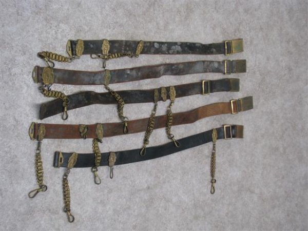 Sword Belts, 5, Masonic, Leather with Gilt Sword H: Sword Belts, 5, Masonic, Leather with Gilt Sword Hangers with Knight Motifs, Late 19th-Early 20th Century, $40-$60.