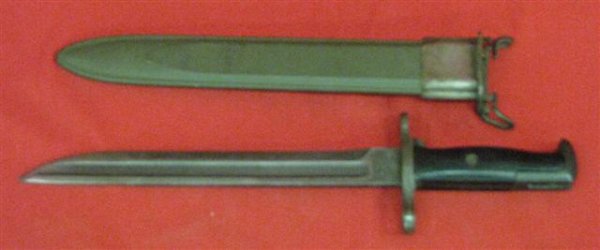 Bayonet, U.S., Scabbard Marked ''USN'' and ''MK1'': Bayonet, U.S., Scabbard Marked ''USN'' and ''MK1'', Blade Marked ''SA 1909 US'' and with Flaming Bomb Motif, 14 1/2'' L, $50-$75.