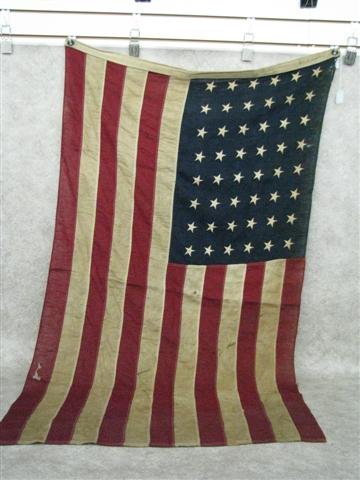 Flag, U.S., Cotton Bunting, 48 Star, Some Mothing,: Flag, U.S., Cotton Bunting, 48 Star, Some Mothing, Mid 20th Century, 33'' x 55'', $50-$100.