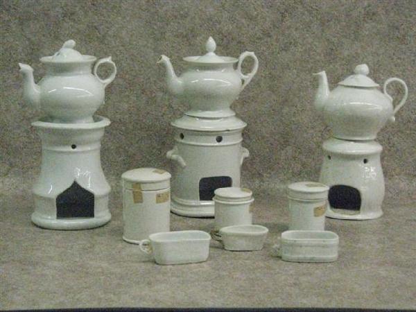 Voyeuses, 3, French, Antique, Complete with Oil Pots: Voyeuses, 3, French, Antique, Complete with Oil Pots for Heat Source, Stands, Tea Pots, and Lids, $100-$200.