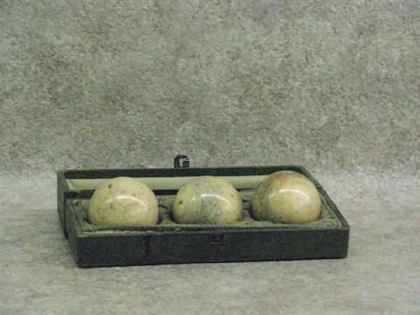 Billiard Ball Set, Antique, 3 Genuine Ivory Balls (: Billiard Ball Set, Antique, 3 Genuine Ivory Balls (2'' Dia.) and Ivory Position Marker, Satin Lined Case Imprinted ''E. Briotet 8 Rue du Grand Prieure Paris'', $100-$200.