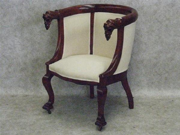 Chair, Early 20th Century, Maple with Cherry Finis: Chair, Early 20th Century, Maple with Cherry Finish, Arms Terminate in Lion's Head Embellishments, 31 1/2'' H x 26'' W x 24'' D, Matches Lot 315, $100-$150.