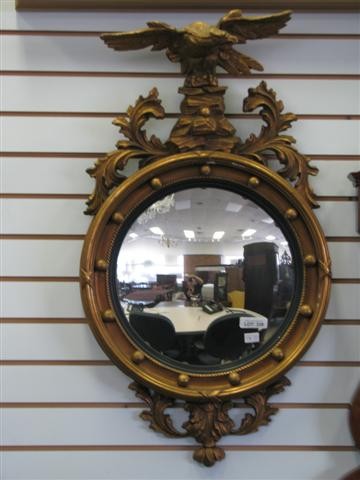 Mirror, Federal Style, Convex Form, Early to Mid 2: Mirror, Federal Style, Convex Form, Early to Mid 20th Century, Eagle Crest Surrounded by Acanthus Leaves, 31 1/2'' H x 18'' W, $100-$250.