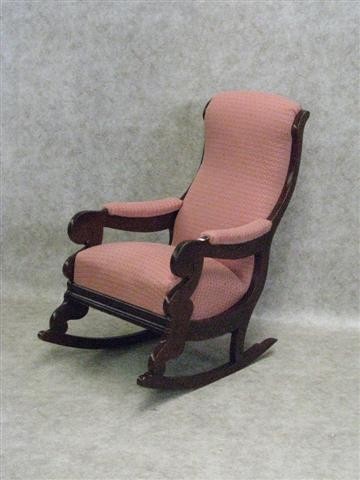 Rocking Chair, Lincoln Type, Mahogany, 40'' H x 24: Rocking Chair, Lincoln Type, Mahogany, 40'' H x 24'' W x 29'' D, Upholstery Appears New, Matches Lot 355, $100-$150.