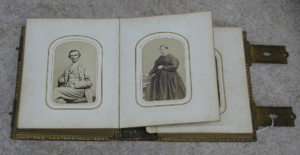 Photo Album, 2nd Half of 19th Century, Published by: Photo Album, 2nd Half of 19th Century, Published by James B. Smith (Philadelphia), Contains Approx. 48 Images, Tintypes, CDV's, and Other, Incl. Satirical Image of African American Child Marching with