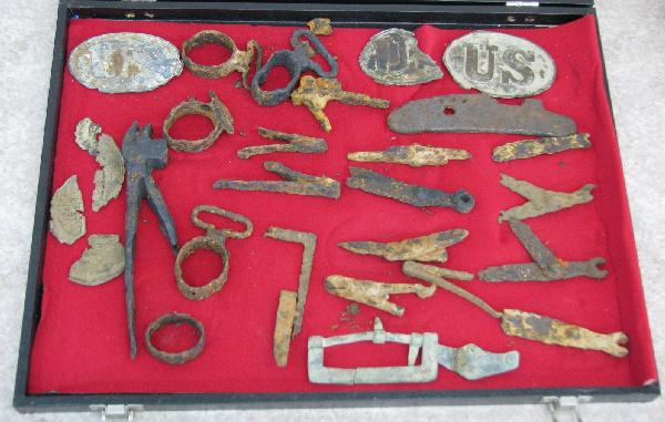 Civil War Artifacts, Dug Relics, from the Cold Harb: Civil War Artifacts, Dug Relics, from the Cold Harbor Battlefield, Recovered in the 1970's, Incl. Breast Plate Fragments, Jefferson Davis Hatpin Fragment, 2 U.S. Box Plates, Confederate Carbine Sling 