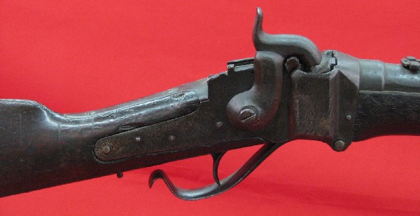 Sharps Carbine, Approx. .54 cal., Overall: 39'' L,: Sharps Carbine, Approx. .54 cal., Overall: 39'' L, Missing Patch Box Door, Needs Cleaning from Years of Storage, $1,000-$1,500.
