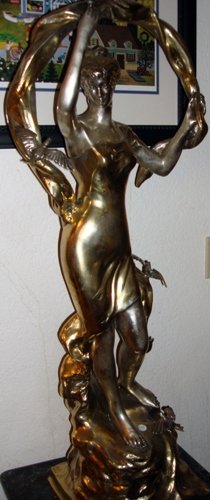 Silver and Gold Bronze Maiden by Moreau: Silver and Gold Patina Bronze Maiden by Moreau, dimensions are about 39x17x11