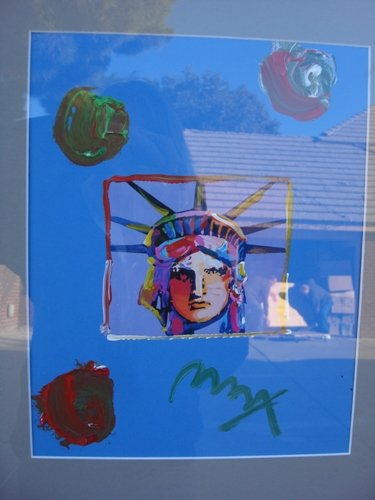 ORIGINAL Peter Max Acrylic on Paper Mixed Media "S: ORIGINAL Peter Max Acrylic on Paper Mixed Media "Statue of Liberty - Blue", comes with current COA