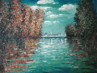 Signed Ltd Ed Oil "Autumn at Argenteuil" Monet: Signed Limited Edition Oil on Canvas attributed to Claude Monet; it has been hand embellished by authorized artist. 20x24 Hand painted oil reproduction of a famous Monet painting, Autumn at Argenteuil