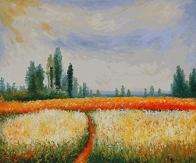 Signed Limited Edition Oil "Distant Poplars" Monet
