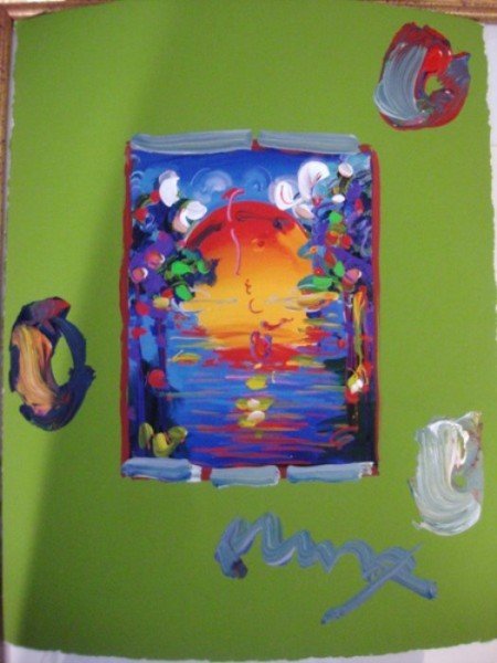 ORIGINAL Mixed Media by Peter Max - Better World: Original Mixed Media by Peter Max, titled "Better World" unframed, framed at an additional cost. Gold, Black and Brown frames available, comes with COA 14x9 Born in 1937 - Artist Peter Max was born in