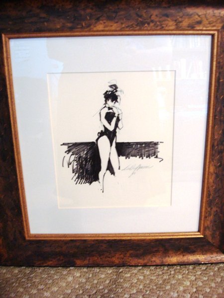 ORIGINAL Black Ink on Paper "Playboy Bunny" Neim: Original black ink on paper by LeRoy Neiman Titled "Playboy Bunny" Beautifully framed comes with provenance