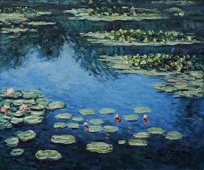 Monet - Water Lilies: 20" X 24" Hand painted oil on canvas of a famous Monet painting, Water Lilies. While Monet successfully captured life's reality in many of his works, his aim was to analyze the ever-changing nature of