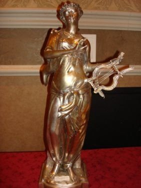 "Maiden with Harp" by Moreau: Silver, Gold & Platinum Patina Bronze. Comes out of an estate, dimensions are about 32x13x8
